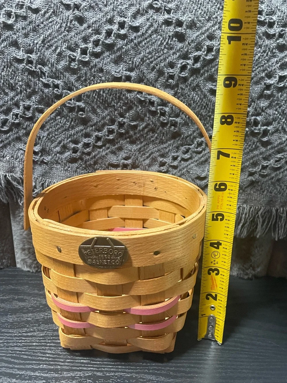Rare Peterboro Basket Co. 150th Anniversary Wood Hanging Basket Pink Accents